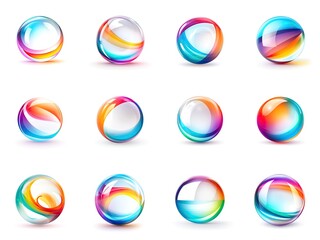 A set of colorful glass spheres on a white background. Generative AI.