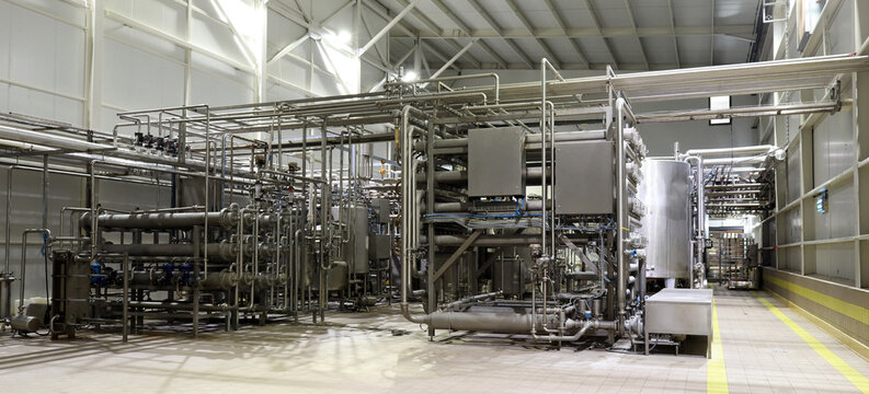 View on the equipment on the milk factory