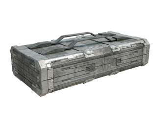 Hi-tech futuristic sci-fi container isolated on white background. concept of storage military equipment and games asset © AGPhotography