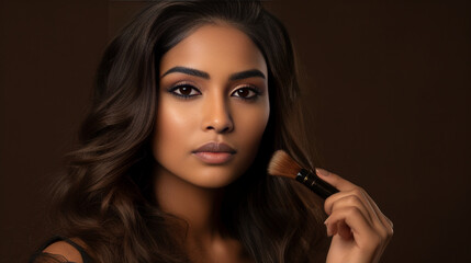 Indian Model with Cosmetic Brush Half Body Portrait - AI-GENERATED