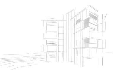 Modern building sketch 3d illustration