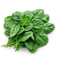A bunch of spinach leaves on a white surface. Generative AI.