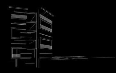 Modern building sketch 3d illustration