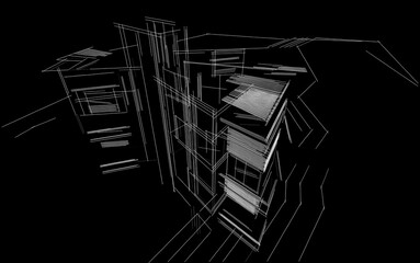 Modern building sketch 3d illustration