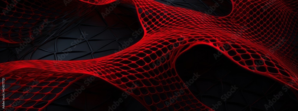 Aufkleber Abstract red net grid texture on black background banner illustration concept for webdesign backdrop (Generative Ai)