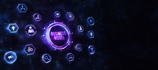 Internet, business, Technology and network concept. Shows the inscription: BUSINESS MODEL. 3d illustration