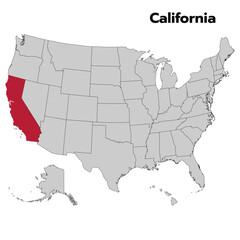 California map with color outline. Map of California.