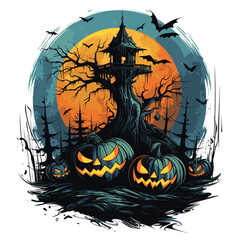 T-shirt or poster design with illustration on Halloween theme - 624378180