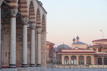 Fototapeta na wymiar Photo of the Selimiye Mosque in the historical center of Konya, Turkey, side view, May 2023.