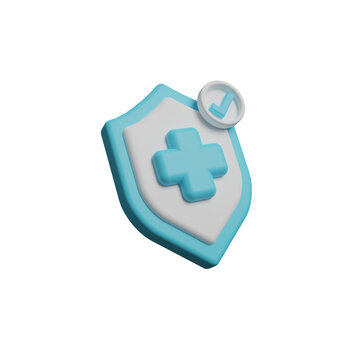Shield with medical cross symbol isolated on transparent background. Cross medical shield guard logo design. Health care, health insurance concept. Medical symbol of emergency help. 3d rendering
