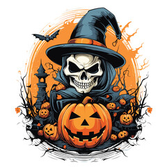T-shirt or poster design with illustration on Halloween theme - 624378556