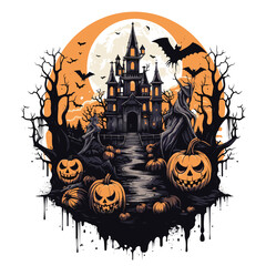 T-shirt or poster design with illustration on Halloween theme - 624378959