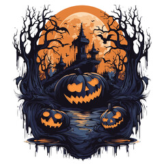 T-shirt or poster design with illustration on Halloween theme - 624379700