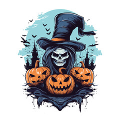 T-shirt or poster design with illustration on Halloween theme - 624379991