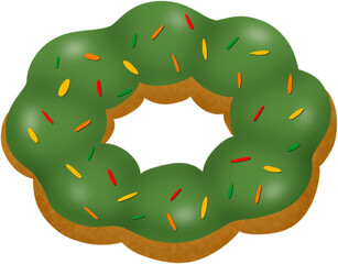 Matcha flavour, pon de ring doughnut, sprinkles, donut, mochi donut