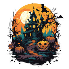 T-shirt or poster design with illustration on Halloween theme - 624380733