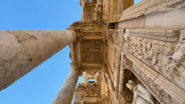 Celsus Library in Ephesus Ancient City. Architectural details of the Library. Selcuk, Izmir, Turkey