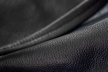 Black leather material texture, abstract background. Concept of manufacture