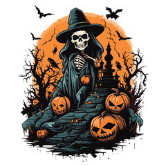 T-shirt or poster design with illustration on Halloween theme - 624381544