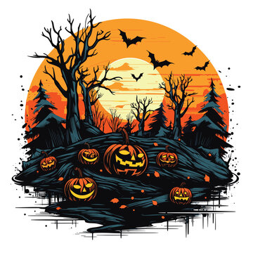 T-shirt or poster design with illustration on Halloween theme