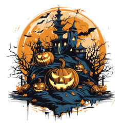 T-shirt or poster design with illustration on Halloween theme - 624381734