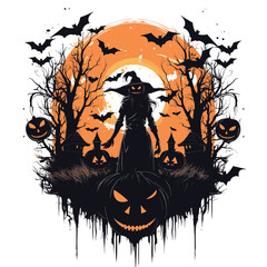 T-shirt or poster design with illustration on Halloween theme - 624381948