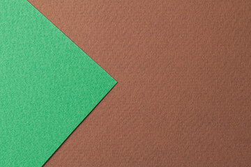 Fototapeta premium Rough kraft paper background, paper texture brown green colors. Mockup with copy space for text.