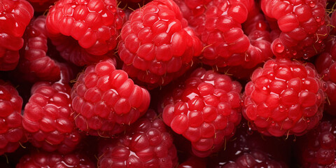 Fresh red raspberries fruit background image. Generative AI graphic