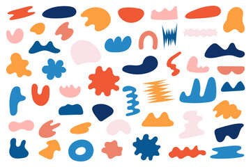 Abstract forms Set. Blots and shapes. Trending colors. Banners, templates, posters, presentations, flyers. Vector design elements. Each isolated on a white background