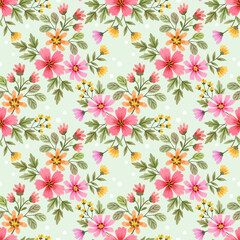 sweet pink flowers with green leaf seamless pattern. This pattern can be used for fabric textile wallpaper gift wrap paper.