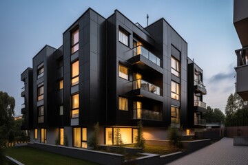luxury apartment building, with sleek and minimalist design elements, exterior, created with generative ai