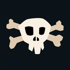 Skull with bones. Vector cartoon illustration. Isolated. Flat style.