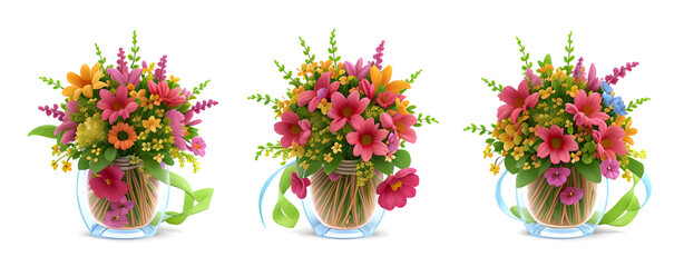 Flower arrangement or bouquet colorful spring flowers 3D style on transparent background,generative ai