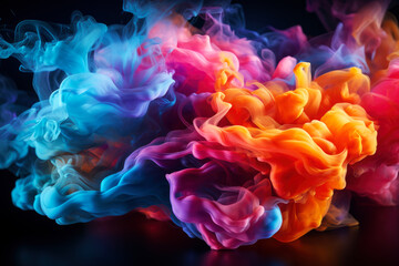 Fototapeta premium Multicolored abstract smoke on black background, AI Generated