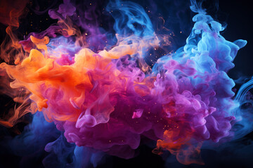 Multicolored abstract smoke on black background, AI Generated