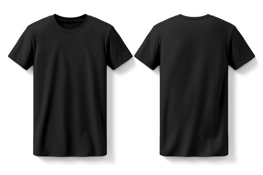 black t shirt mockup. front and back view with white background