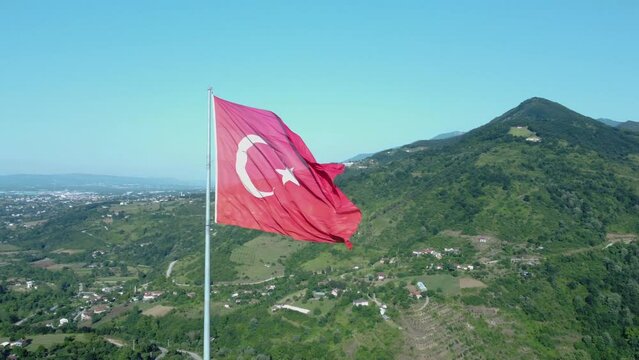 30 Agustos Zafer Bayrami concept. Turkish flag aerial view. 30 August Victory Day. Turkish National Holiday concept