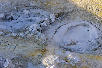 Stunning geothermic field of Sol de Ma&ntilde;ana with its steaming geysers and hot pools with bubbling mud - just one sight on the lagoon route in Bolivia, South America