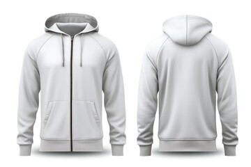 stylish light grey hoodie zipper mockup. front and back view with white background - obrazy, fototapety, plakaty