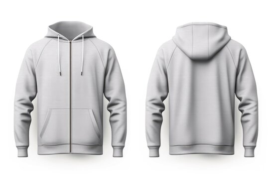 stylish grey hoodie zipper mockup. front and back view with white background