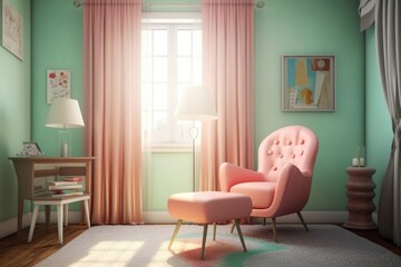 pastel-colored room with a single stylish chair, created with generative ai