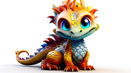 Fototapeta premium Cute baby fantasy kawaii dragon isolated on a white background. Generative AI