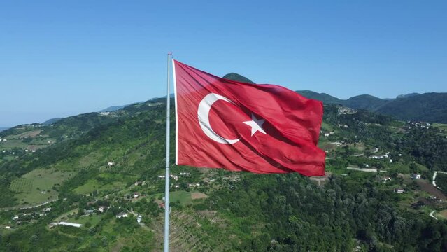30 Agustos Zafer Bayrami concept. Turkish flag aerial view. 30 August Victory Day. Turkish National Holiday concept