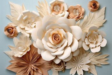 3d paper flowers as decorative wall art, created with generative ai