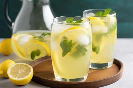 refreshing summer lemonade with a touch of mint, garnished with a slice of lemon, created with generative ai