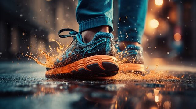 Athlete runner feet running on road shoes AI generated image