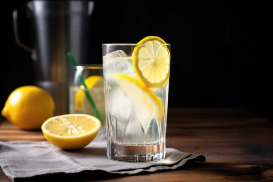 refreshing glass of summer lemonade, with a slice of lemon and plenty of ice, created with generative ai