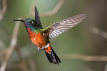 Fototapeta premium hummingbird fluttering through the air, practicing its flying skills, created with generative ai