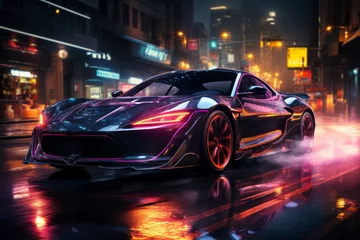 Futuristic sports super car concept on the background of the night city, street racing on expensive exclusive luxury auto, AI Generated © staras