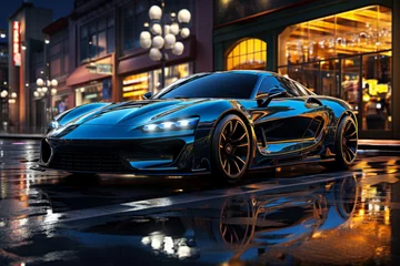 Futuristic sports super car concept on the background of the night city, street racing on expensive exclusive luxury auto, AI Generated © staras